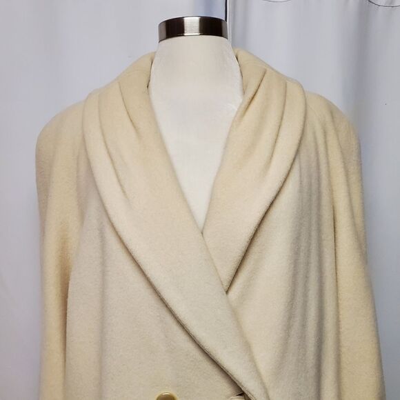 Vintage 80s Retro Cream Wool Blend Double Breasted Trench Coat XL - Picture 7 of 12